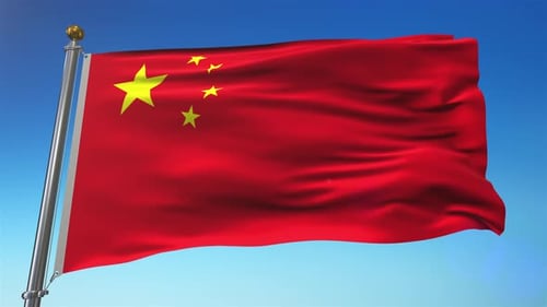 Realistic Chinese Flag Waving in Blue Sky