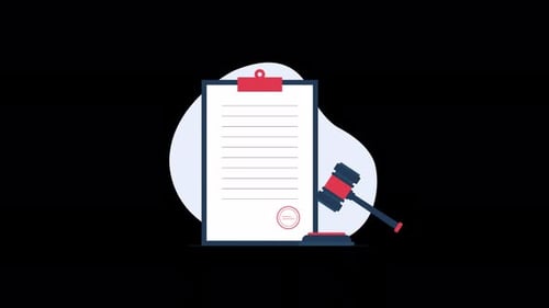 Legal Document on Clipboard with Gavel. Court Decision Concept Animation Video - Transparent