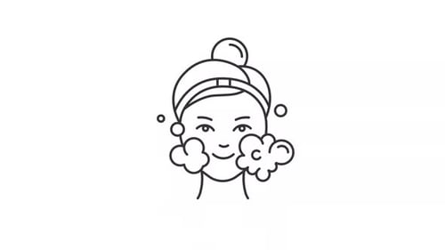 Animated Skincare Icon: Face Washing Line Art