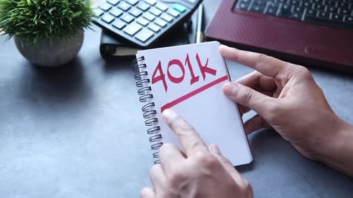 Notepad with Word 401k on White Background Close Up