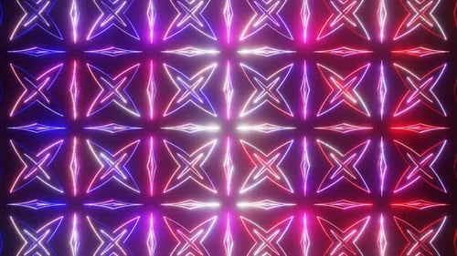 Blue And Red On Black Abstract Neon Glowing Star Patterns Background Vj Loop Animation In Hd
