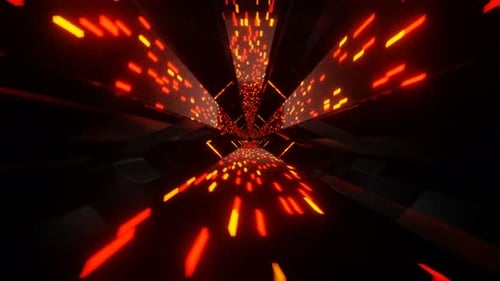 Orange And Red Sci-Fi Neon Glow Cyber Tunnel Background Vj Loop In 4K
