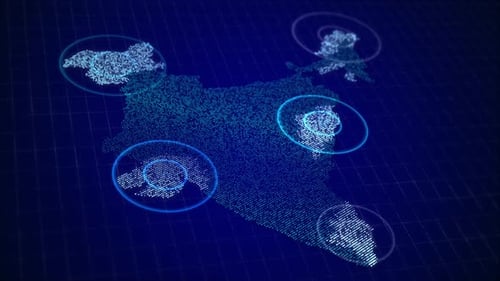 Digital India Map with Connecting Regions and Glowing Circles