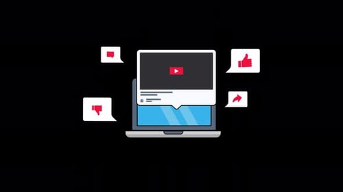 Animierter Videoinhalt auf dem Laptop. Konzeptvideo zum Marketing von Inhalten für soziale Medien - Transparent