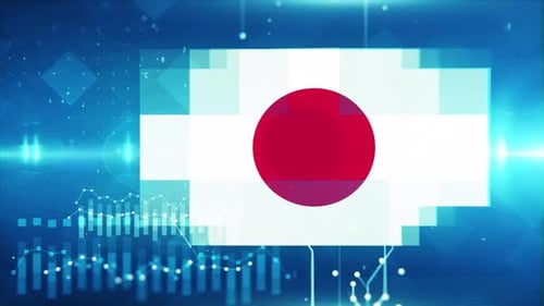 Japan Flag On Economy Background And Graph