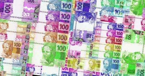 Brazil Brazilian Real 100 BRL banknotes abstract color mosaic pattern
