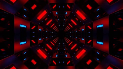 Red And Blue Mirrored Octagon Tunnel Background Vj Loop In HD