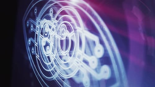 Cyber eye espionage big brother and hacking symbol loop digital concept