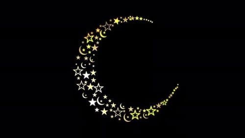 Golden Stars and Crescent Moons Forming Animated Crescent