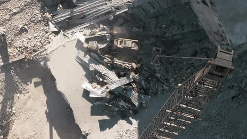 Aerial Shot of Destroyed Buildings Demolition of the Building Drone Shot of Destroyed Buildings Top