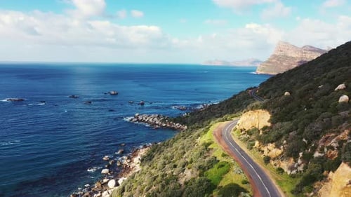 Aerial view of the scenic coastal road to Cape Point, South Africa