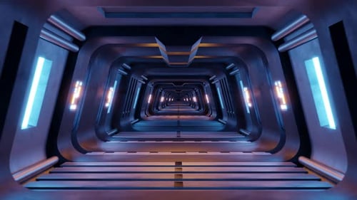 Futuristic Indoor Tunnel with Colorful Neon Lights Animation Loop