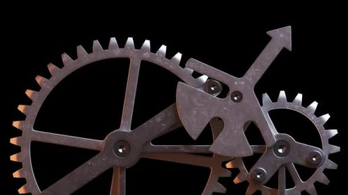 Industrial Gears Turning Loop with Moving Arrow