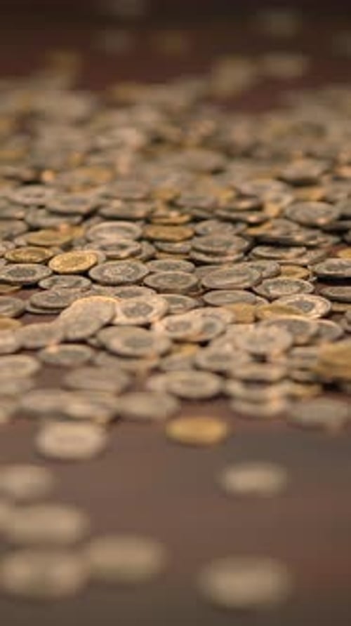 Pile of Coins on a Surface, Close Up