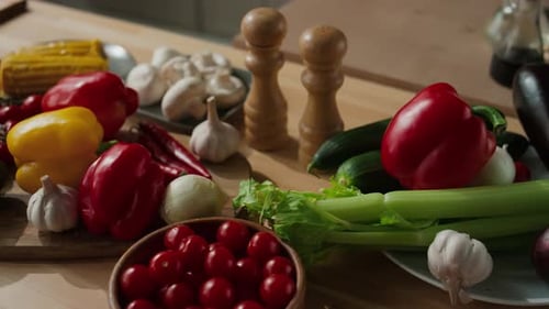 Fresh Vegetables and Spices on a Wooden Table