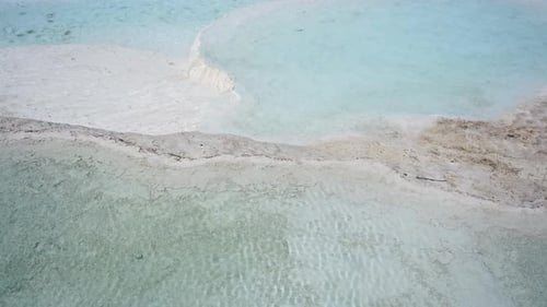 White Travertines Calcite Cliff of Pamukkale in Turkey