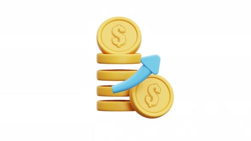 3D Animation Gold Coin Stack With Upward Arrow