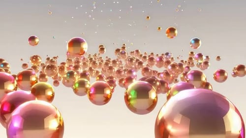 Sphères irisées brillantes flottant dans une lumière vive