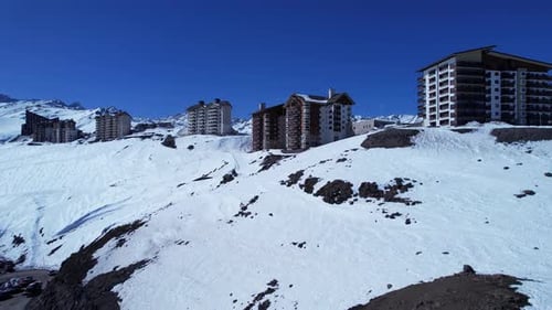 Ski station center at Andes Mountains. Snow winterness scenery.