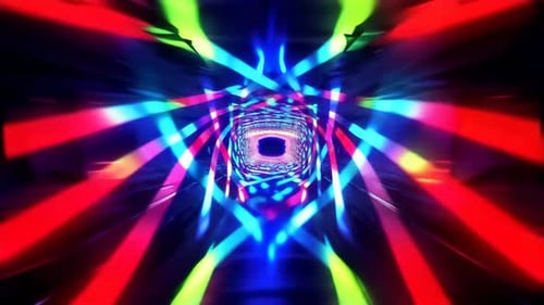Vibrant Neon Light Tunnel with Glowing Motion Streaks