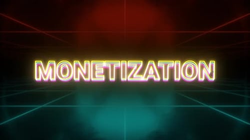 Neon Monetization Text Reveal on Futuristic Grid Background