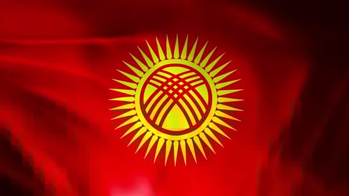 Kyrgyzstan Flag Waving Animation with Realistic Fabric Texture