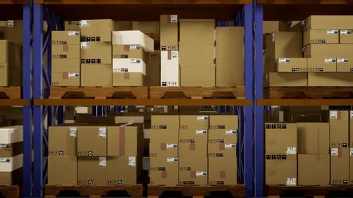 Distributionszentrum vollgepackt mit Frachtpaketen und versandbereiten Waren