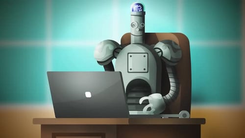 Animated Robot Working on Laptop Loop