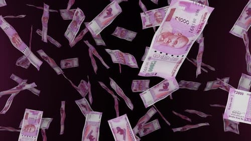 Falling Indian 2000 Rupee Banknotes Seamless Loop