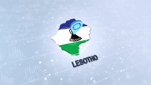 Modern Digital Map Animation of Lesotho with Flag and Location Pin