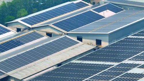 Rooftop solar power from drone aerial view