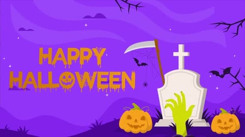 Animated Happy Halloween Greeting with Dripping Text and Zombie Hand