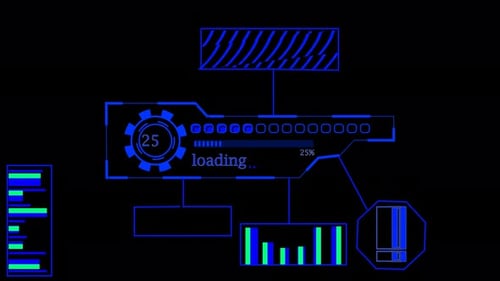 System hacking security alert with loading and infographic radar technology concept