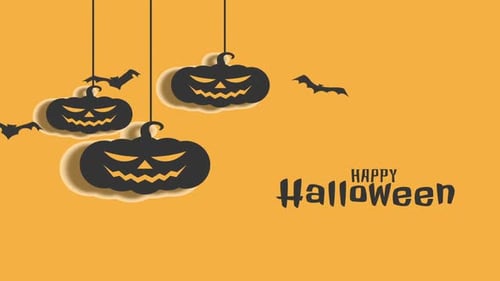 Happy Halloween Title with Animated Pumpkins and Bats
