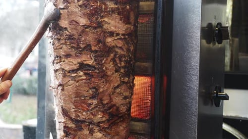 Rotating Traditional Gyros Meat Close Up