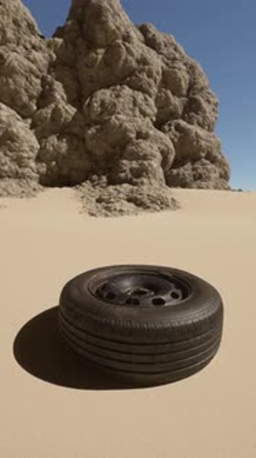 A Tire Sitting in the Middle of a Desert