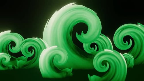 Glowing green waves in abstract style