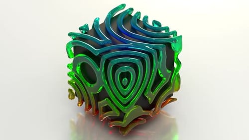 Abstract 3D Cube with Dynamic Rainbow Liquid Flow Animation