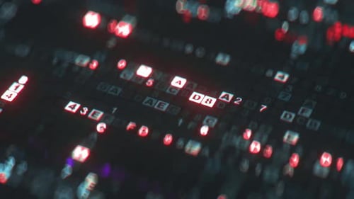 Macro shot of glitching digital code. Seamless loop 3D render animation