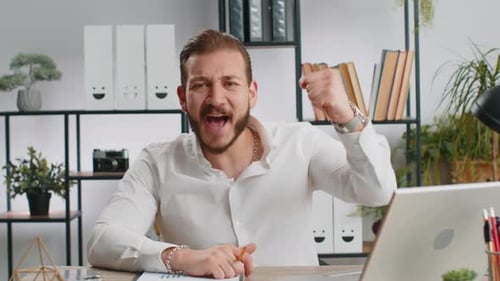 Happy Amazed Businessman Shocked By Sudden Victory Game Winning Lottery Goal Achievemen Good News