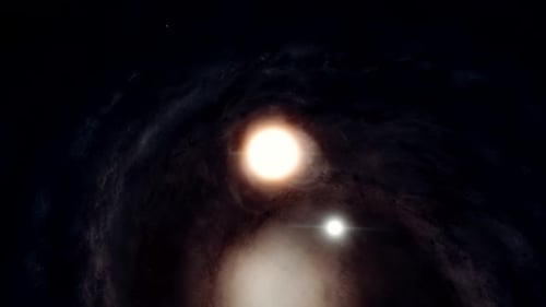 Kosmische Szene mit zwei Sternen in einer Galaxie