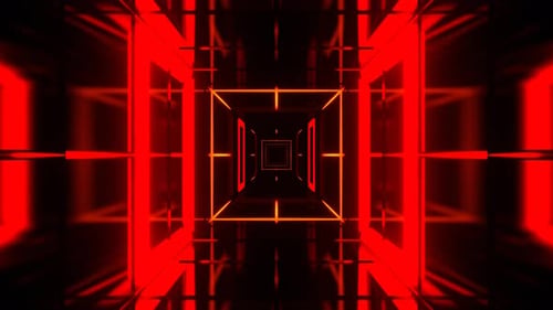 Red And Orange Bright Neon Corridor With Laser Show Background Vj Loop In 4K