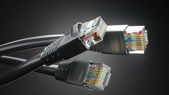 Internet Network Connectors Rj45 and Ethernet Cables on Black ...