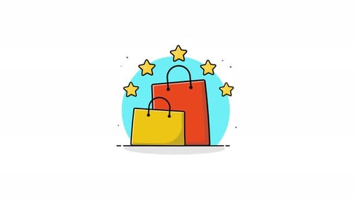 Animated Shopping Bags with Stars Flat Design Icon