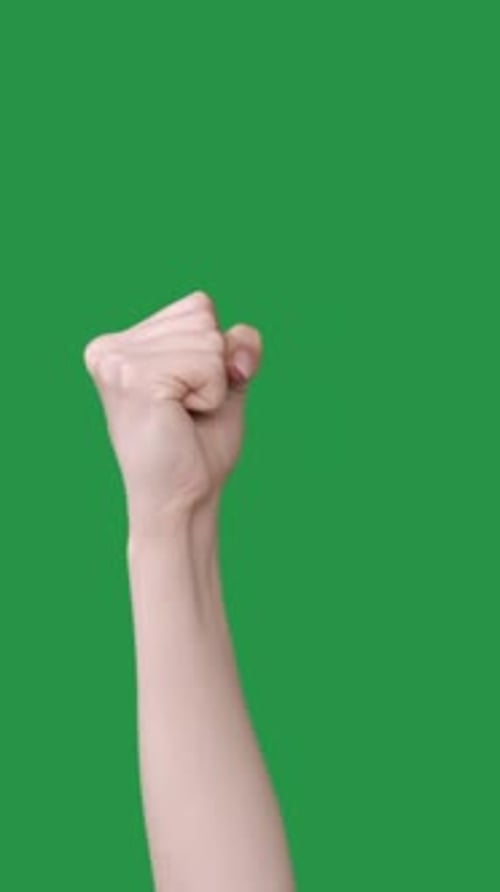Clenched Fist Raised on Green Screen Background