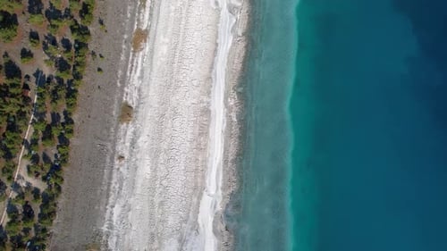 4k Aerial shot of Salda Lake in Turkiye, beautiful Turquoise water colours