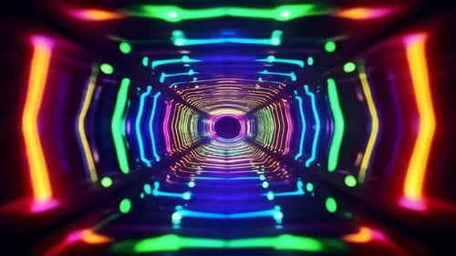 Vibrant Neon Tunnel with Futuristic Glowing Light Motion