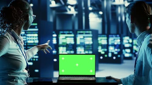 Green Screen Laptop in Data Center