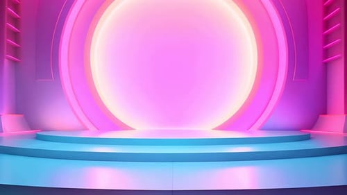Futuristic Neon Stage Background with Glowing Circle