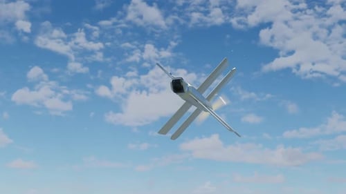Military aircraft drone kamikaze flying high and attacks enemy target